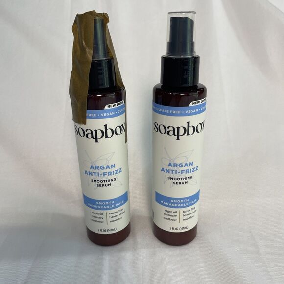 Soapbox Argan Oil Anti-Frizz Smoothing Serum 5 Oz Lot Of Two NEW Vegan Hair Care - Picture 1 of 6